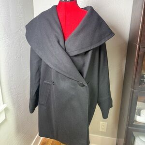 Vintage International Scene Black Wool Oversized Double Breasted Coat Size 16